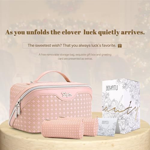 BOYATU Travel Makeup Bag for Women: Four Leaf Clover 3 Pcs Set Cosmetic Bag - color: M-03Pink