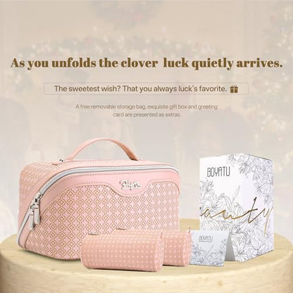 BOYATU Travel Makeup Bag for Women: Four Leaf Clover 3 Pcs Set Cosmetic Bag - color: M-03Pink