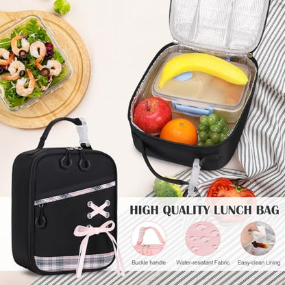DIGOBAY Backpacks for Girls 3PCS School Backpack Lunch Box Pencil Pouch - color: Blackpink
