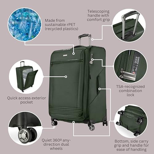 Ricardo Beverly Hills Avalon Softside 2-Piece Luggage Set Made with Sustainable 100% Recycled PET (rPET), Lightweight, Eco-Friendly Travel, Expandable, Dual Spinner Wheels, Juniper Green, (20" & 24") - color: Juniper Green, size: 2-Piece Set (20, 24)