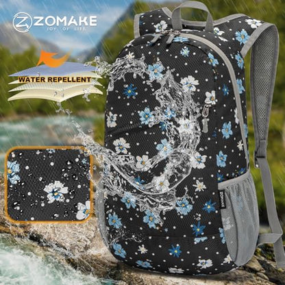 ZOMAKE Lightweight Packable Backpack 20L, Foldable Small Daypack for Hiking - color: Black, White Polka Dot Floral