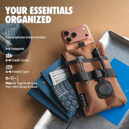 VULKIT Minimalist Travel Wallet with Lanyard RFID Blocking Water-Resistant - color: Espresso