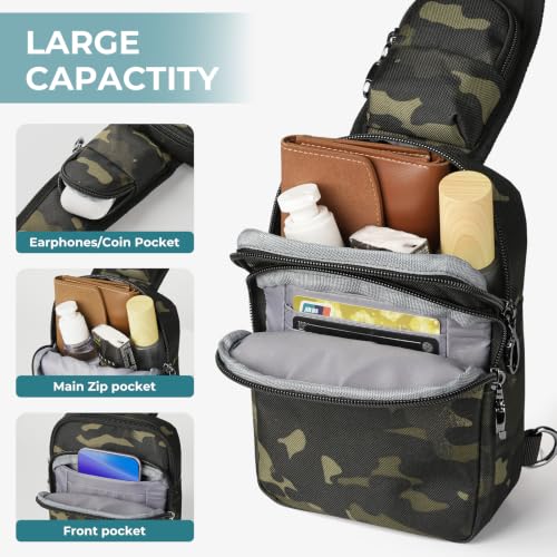 BROADREAM Sling Bag, Crossbody Bag with Anti-Theft Lock Zipper, RFID Blocking & Water Resistant for Travel Work Sport - color: Camouflage Green