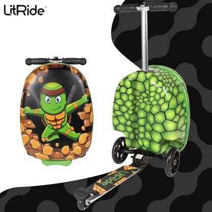 Kids Ride-On Suitcase Scooter, Carry-On Luggage, Ages 4+ - style: Turtle Ninja