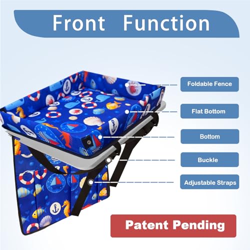 Adjustable Kids Tray Table Cover with Multi Portable Pockets, Airplane Travel Essentials for Kids, Toddlers, Adults, Airplane Must Haves, Plane Travel Essentials, Travel Tray for Plane Train, Sea - color: Sea