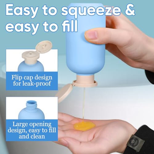4 PACK 6.8 oz Plastic Travel Shampoo Bottles, Refillable Flip Cap Squeeze Bottles for Toiletries, Large Leakage-proof Travel Shampoo and Conditioner Container - color: Orange+Light Blue