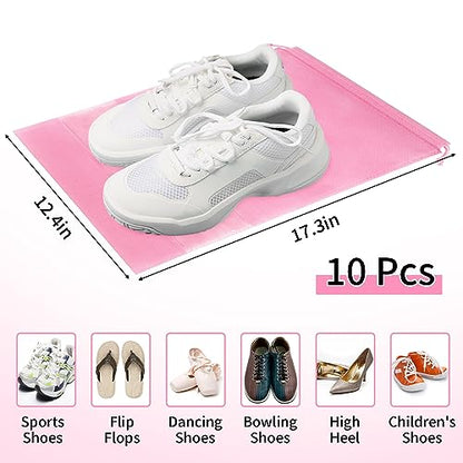 Pink Travel Shoe Bags - 10 Pcs Non-Woven Packing Bags with Clear Window - color: Pink, style: 10 Pack
