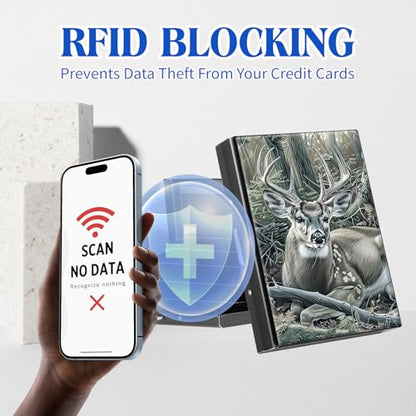 Metal RFID Accordion Card Holder,Deer Hunter Tree - color: Deer Hunter Tree