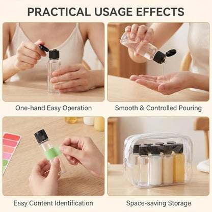 12Pcs 10ml Clear Plastic Flip Cap Toiletry Bottle with Stickers - color: B, size: 10ML/0.34oz