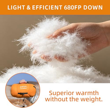 3-in-1 Down Sleeping Bag for Adults and Teens - color: orange 500g filling