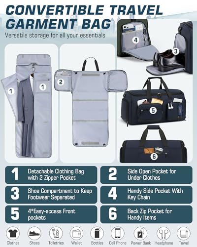 RAINSMORE Garment Bag for Men, 45L Convertible Suit Travel Bag, Blue - color: Blue