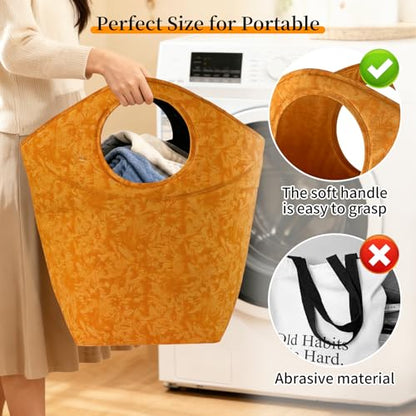 47L Laundry Hamper, Foldable Fabric Laundry Tote Basket - color: Earth Texture Orange, size: 17"L x 9.5"W x 18"H
