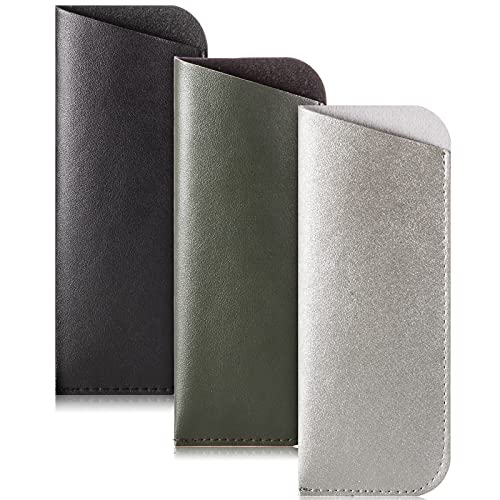 TRIUMPH VISION Reading Glasses Pouch Eyeglass Sleeve Soft Case Slim 3 Pack - color: P(black, Green, Silver), size: Large