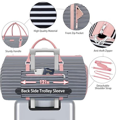 Convertible 2-in-1 Garment Bags for Travel with Waterproof Shoe Compartment - color: Black White Stripe
