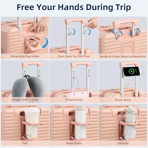 HanTrip Hard Shell Suitcases 20 Inch Carry on Luggage with Wheels, Pink - color: Pink, size: Expandable 20 Inch
