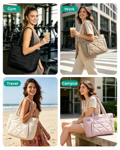 BAGSMART Tote Bag for Women, Puffer Tote Bag for Work Large Shoulder Bag - color: B-black