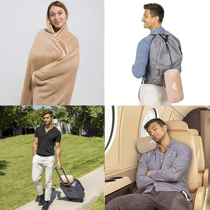BlueHills Premium Soft Rolled Travel Blanket Pillow Combo Airplane - Beige - color: R06-beige