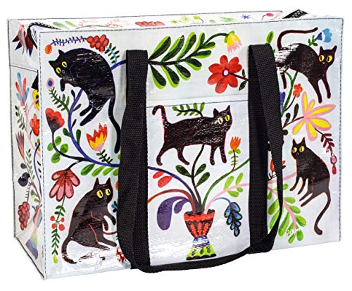 Blue Q Reusable Shoulder Tote Bag - Carry Everywhere Bag with Hefty Zipper - color: Black Cat