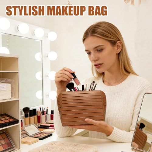 Parallel Travel Makeup Bag for Women,Foldable Toiletry Bags Parallel,Waterproof Organizer Bags with Compartments for Skincare, Toiletries,Pink - color: Pink
