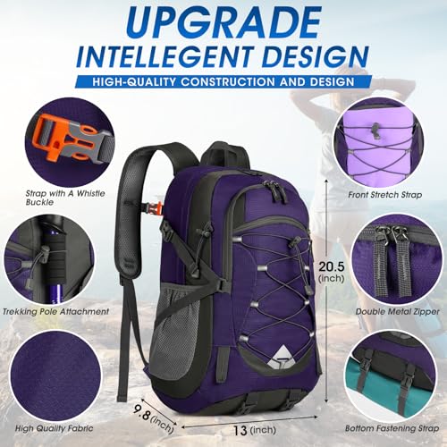 IGOLUMON Hiking Backpack 40L Packable Lightweight Camping Daypack Men Women - color: Purple