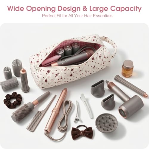 Cute Hair Tools Travel Bag Compatible with Dyson Airwrap Shark FlexStyle - color: Rose Red Hearts
