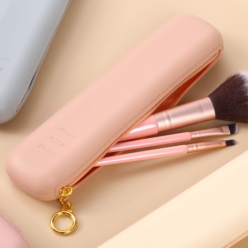 Silicone Makeup Brush Storage Bag – Large Capacity Travel Cosmetic Organizer Pouch - color: Khaki