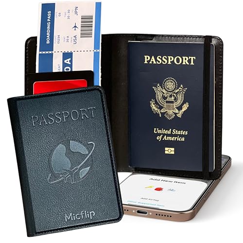Travel Passport Holder, Wireless Charging Tracker, iOS Only – Black - color: Black