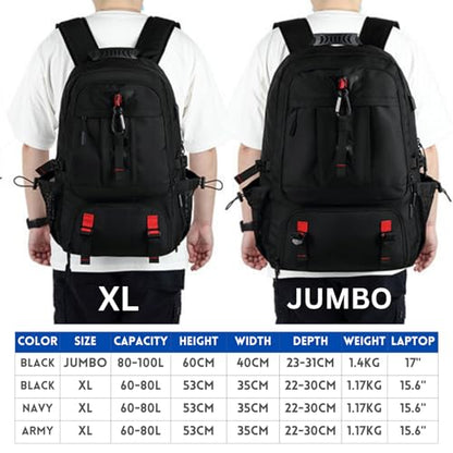 Large Laptop Backpack with Shoe Compartment, Waterproof Rucksack 15.6/17 Inch, Travel School Gym Work College Bags for Men (Black, JUMBO(80L)) - size: JUMBO(80L)