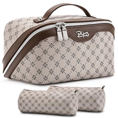 BOYATU Travel Makeup Bag Cosmetic Bags for Women: 3-Piece Makeup Bag Set - color: A-2-Khaki