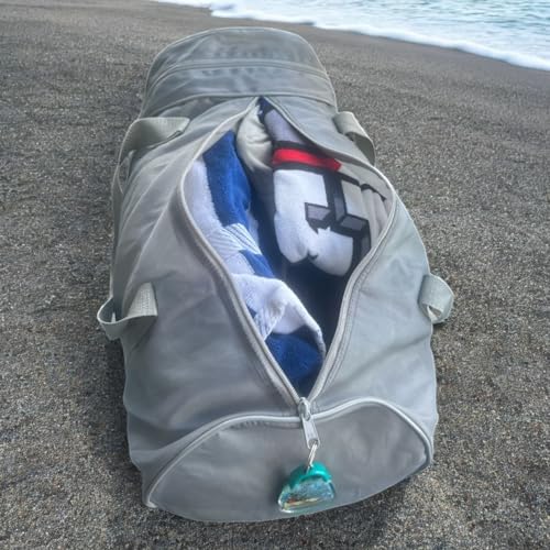 Lightweight Foldable Duffel Bag with Shoe/Towel Compartment – Waterproof Nylon Travel, Gym & Beach Bag, Unisex (22” x 10” x 10”, Grey)