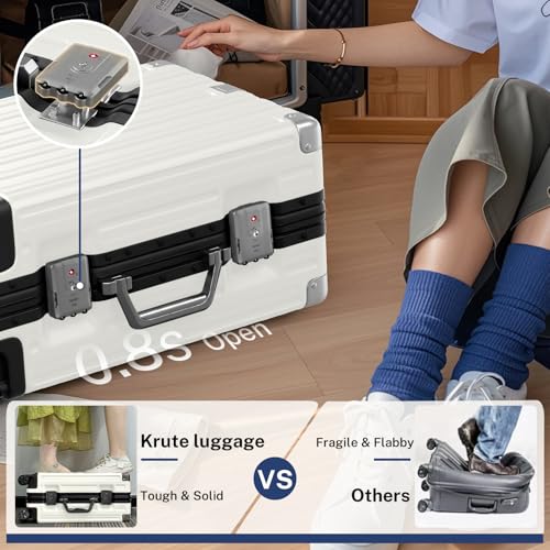 Krute Zipperless Luggage with Spinner Wheels 100% PC Hardside 24in Suitcase - color: White, size: Medium (24 Inch)