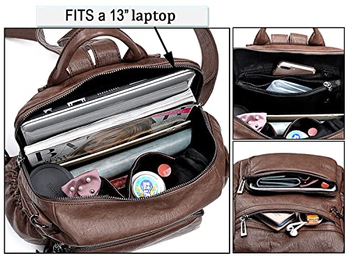 UTO Women Backpack Purse Leather Vegan Rucksack Travel Shoulder Bag - color: 0454 Khaki Medium