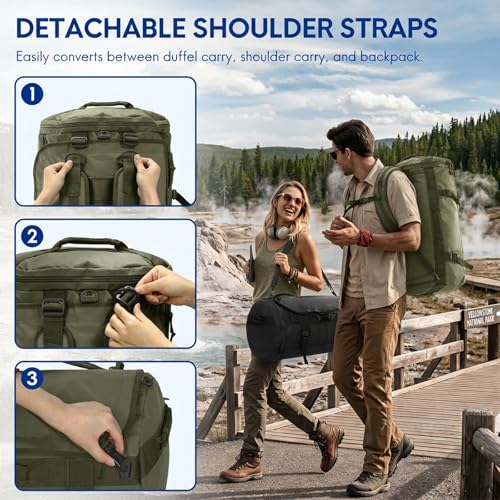 Haimont Heavy Duty Convertible Travel Duffel Backpack, Army Green, 60L - color: Green, size: 60L