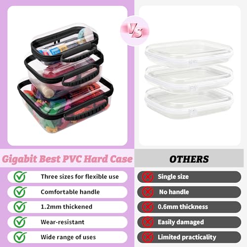 3 Pack Deep Clear Hard Shell Zipper Cases with Handle (Black) - color: Black Handle(L+M+S)
