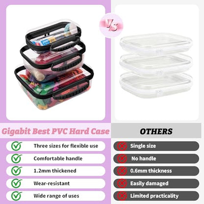 3 Pack Deep Clear Hard Shell Zipper Cases with Handle (Black) - color: Black Handle(L+M+S)