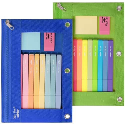 Mr. Pen- Pencil Pouch for 3 Ring Binder, 2 Pack, 10"x6.75", Smooth Zipper - color: Dark Blue and Green, size: 2 Pack