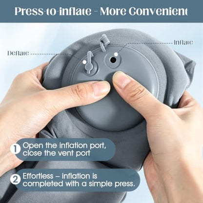 Inflatable Neck Pillow, U-Shaped Travel Pillow with Adjustable Snap Grey - color: Grey