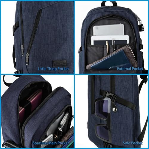 Mancro 17.3 Inch Business Laptop Backpack for Travel Anti-Theft Backpack - color: Blue, size: 17.3 inch