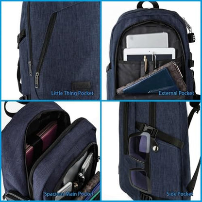 Mancro 17.3 Inch Business Laptop Backpack for Travel Anti-Theft Backpack - color: Blue, size: 17.3 inch