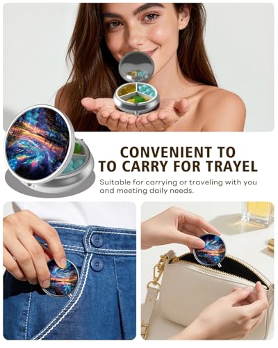 LRITER Pill Case, 3 Compartment Portable Travel Pill Box, Pillbox Organizer - color: Aurora Tree
