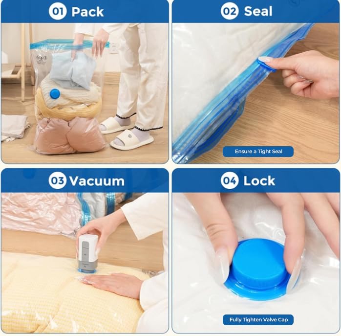 ETENWOLF 12 Combo Vacuum Storage Bags for Travel with Wireless Pump - size: 12 Combo Size-E