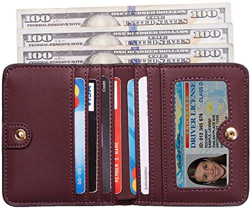 Toughergun Women’s Small Slim Leather Wallet with RFID Protection, Compact Bifold Mini Purse with Clear ID Window - color: 12 ReNapa Red Wine