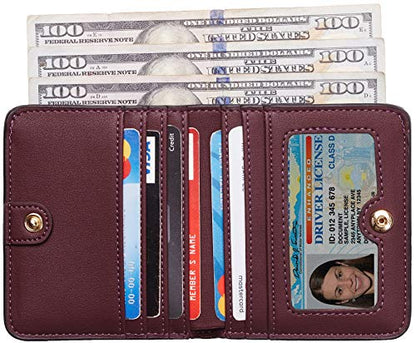 Toughergun Women’s Small Slim Leather Wallet with RFID Protection, Compact Bifold Mini Purse with Clear ID Window - color: 12 ReNapa Red Wine