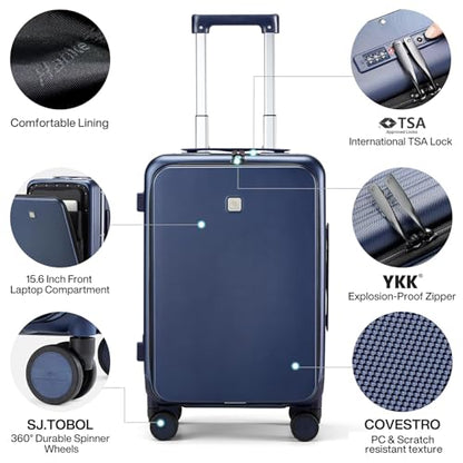 Hanke 20 Inch Carry On Luggage with Front Pocket Aluminum Frame, Hard Shell Suitcases with Wheels, Rolling Luggage, Suitcase with Lock, Travel Luggage for Weekender, Dark Blue - color: Dark Blue, size: 20 Inch-1