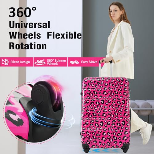 Merax Luggage Sets 3 Piece,Hardside Expandable Suitcase Set 20+24+28 IN - color: Leopard Hot Pink, style: 3-piece Set(20/24/28)