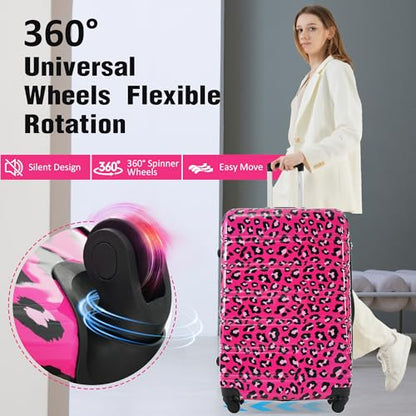 Merax Luggage Sets 3 Piece,Hardside Expandable Suitcase Set 20+24+28 IN - color: Leopard Hot Pink, style: 3-piece Set(20/24/28)