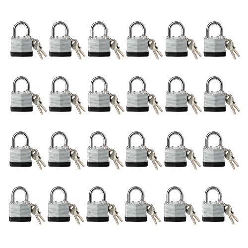 Lock, Laminated Steel Keyed Padlock, Keyed Alike Locks, Big Key Head, Normal Shackle Padlock-Pack of 24 - color: Pack of 24