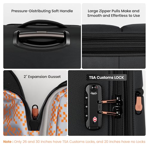 3-Piece Luggage Set(20/26/30in)-Expandable Luggage Set - color: Black, size: 3-Piece Set (20"/26"/30")