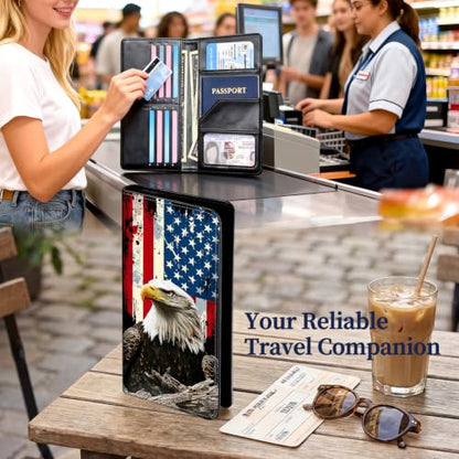 Passport Wallet for Women,Travel Wallet Passport Holder RFID Blocking - color: American Flag Eagle