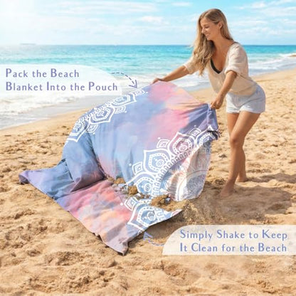 AlphaBeing Beach Blanket Waterproof Sandproof, Extra Large Beach Mat - color: Mandala, size: 79“×83”